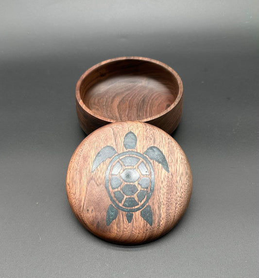 Walnut Box with Inlaid Turtle Lid