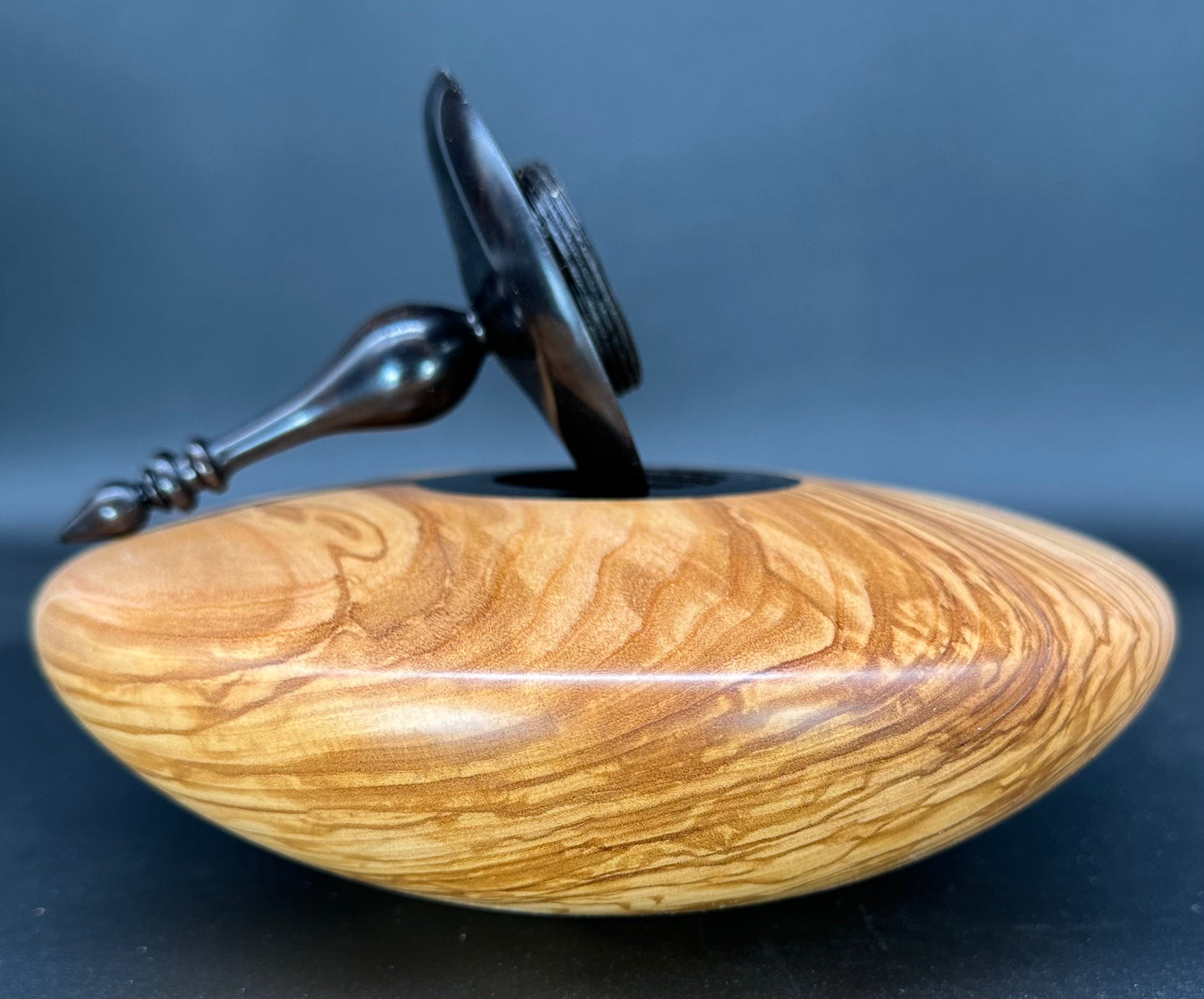 Olivewood with African Blackwood Threaded Finial Lid