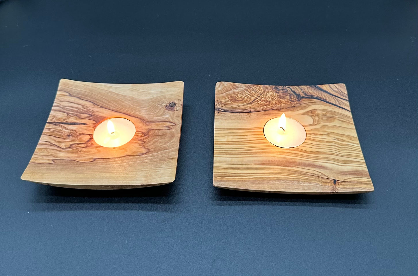 Olive Wood Tea Light Candle Holders